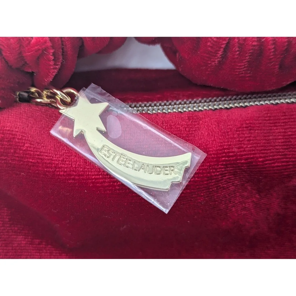 Estee Lauder Cosmetic Bag Red Velvet Ruched Handle‎ Star Zipper Makeup Purse GWP